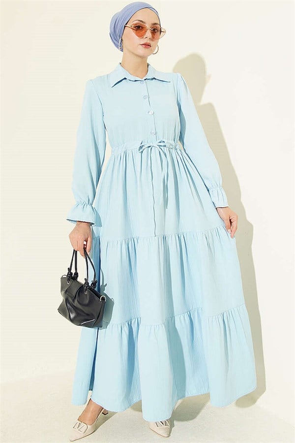 Half-Button Waist Tunnel Dress Blue
