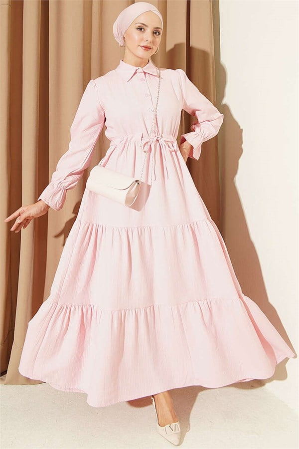 Half-Button Waist Tunnel Dress Pink