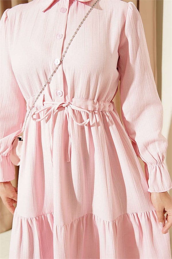 Half-Button Waist Tunnel Dress Pink