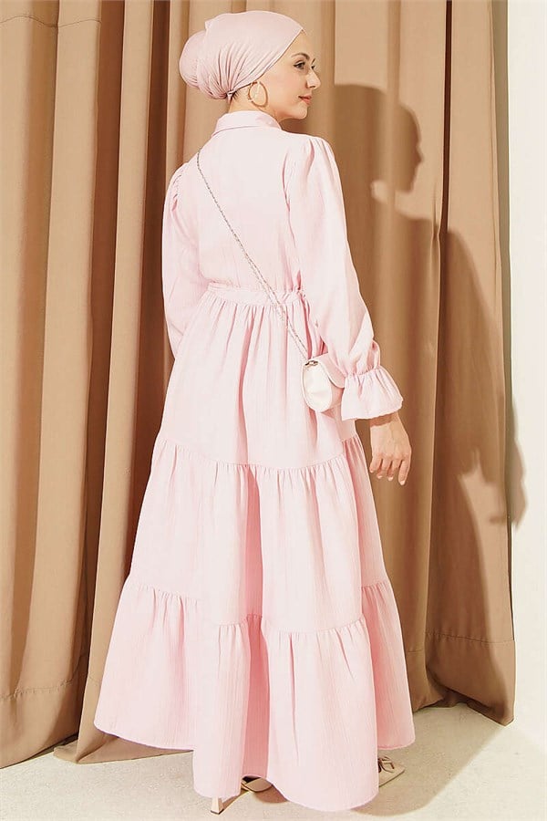 Half-Button Waist Tunnel Dress Pink