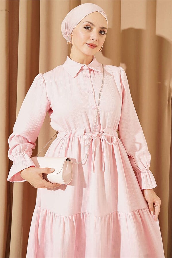 Half-Button Waist Tunnel Dress Pink