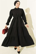 Half-Button Waist Tunnel Dress Black