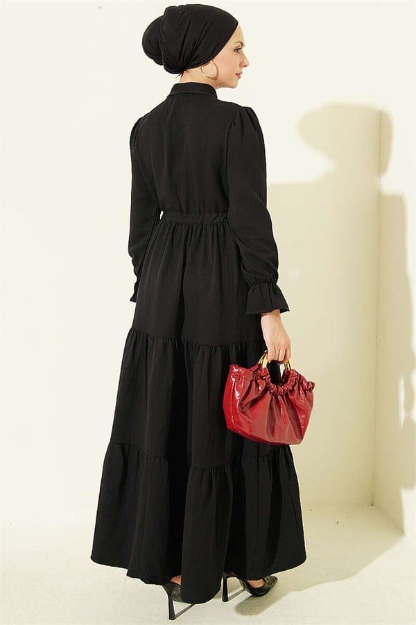 Half-Button Waist Tunnel Dress Black