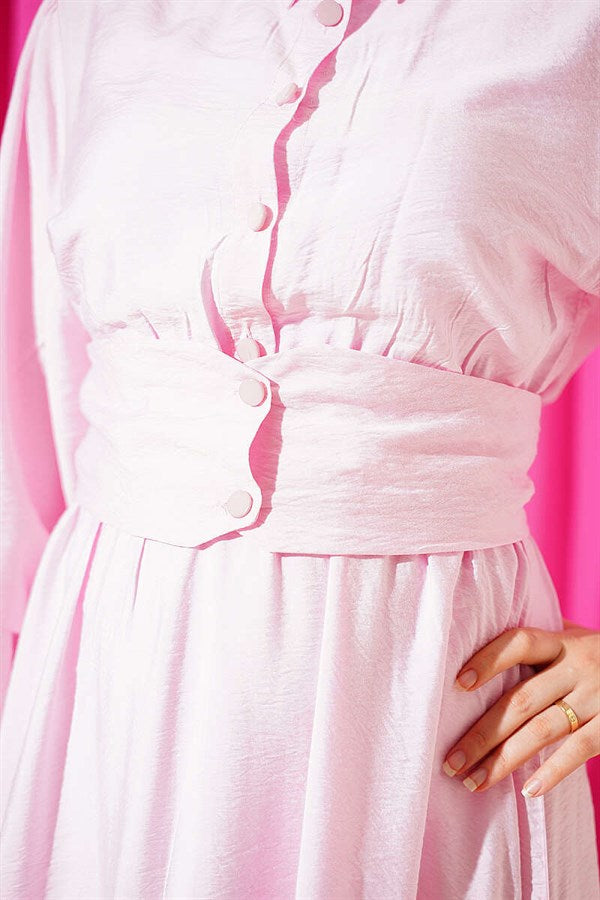 Half-Button Belted Dress Pink