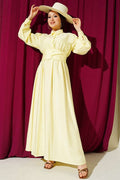 Half-Button Belted Dress, Yellow