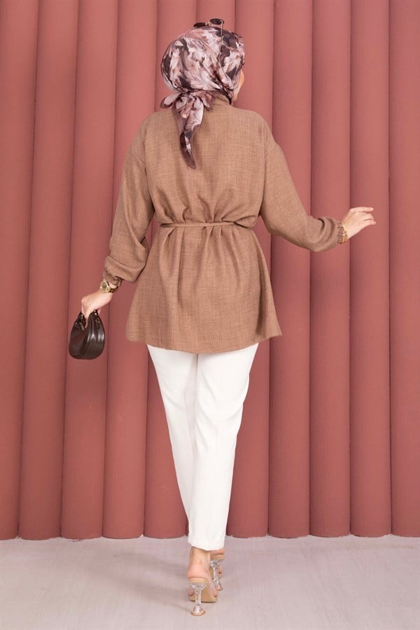 Half-Button Tunic with Belt, Brown