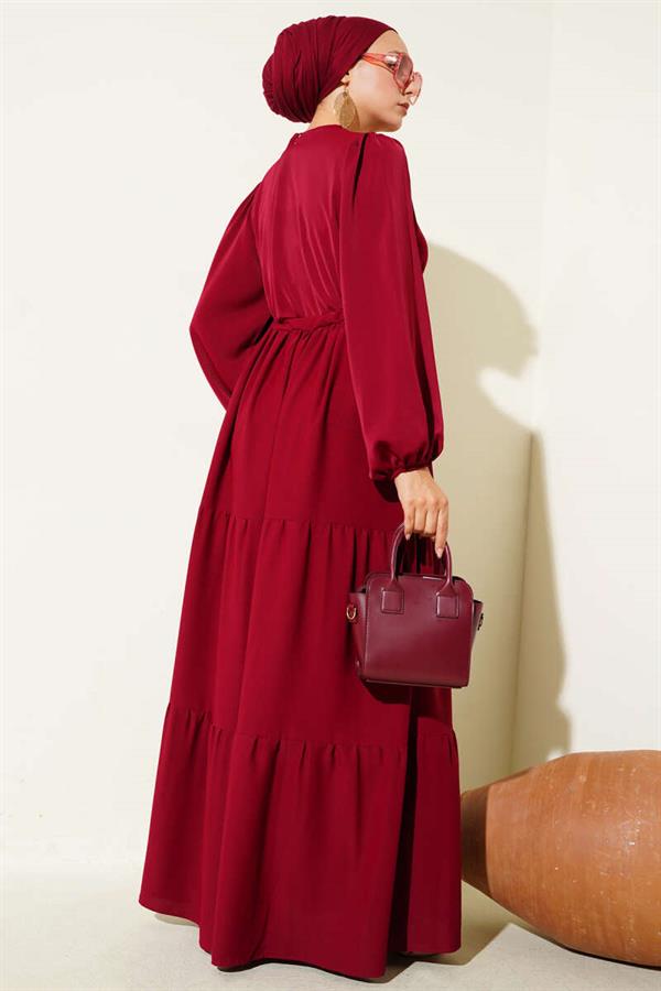 Half Buttoned Waist Tunnel Dress Burgundy