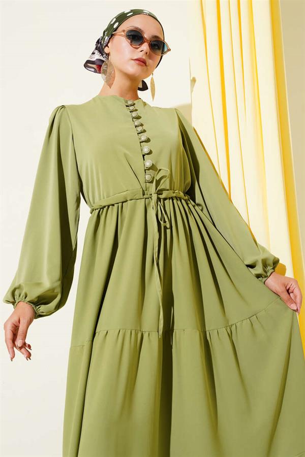 Half Buttoned Waist Tunnel Dress Khaki