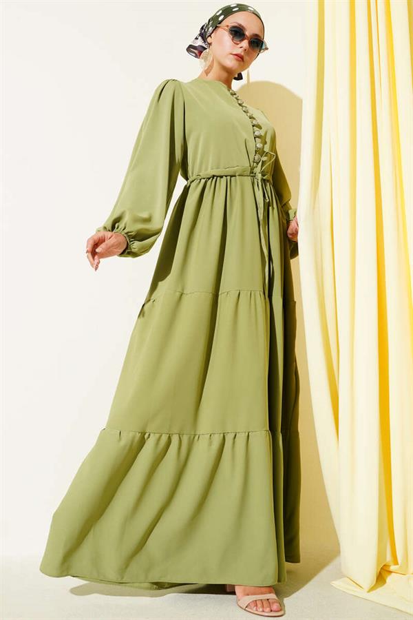 Half Buttoned Waist Tunnel Dress Khaki