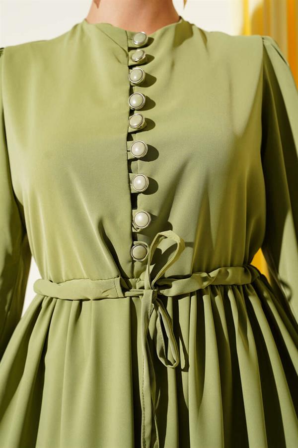 Half Buttoned Waist Tunnel Dress Khaki