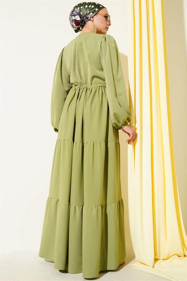 Half Buttoned Waist Tunnel Dress Khaki