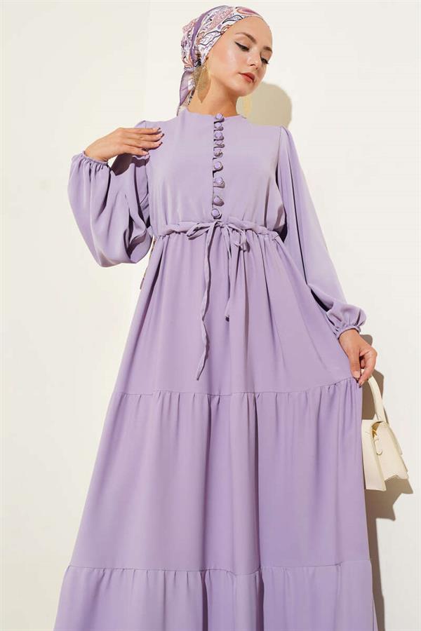Half Buttoned Waist Tunnel Dress Lilac