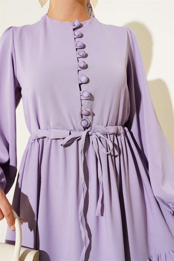 Half Buttoned Waist Tunnel Dress Lilac
