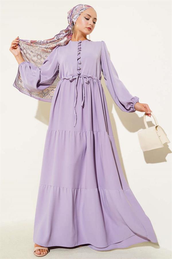 Half Buttoned Waist Tunnel Dress Lilac