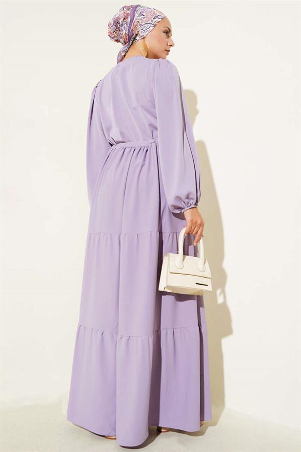 Half Buttoned Waist Tunnel Dress Lilac