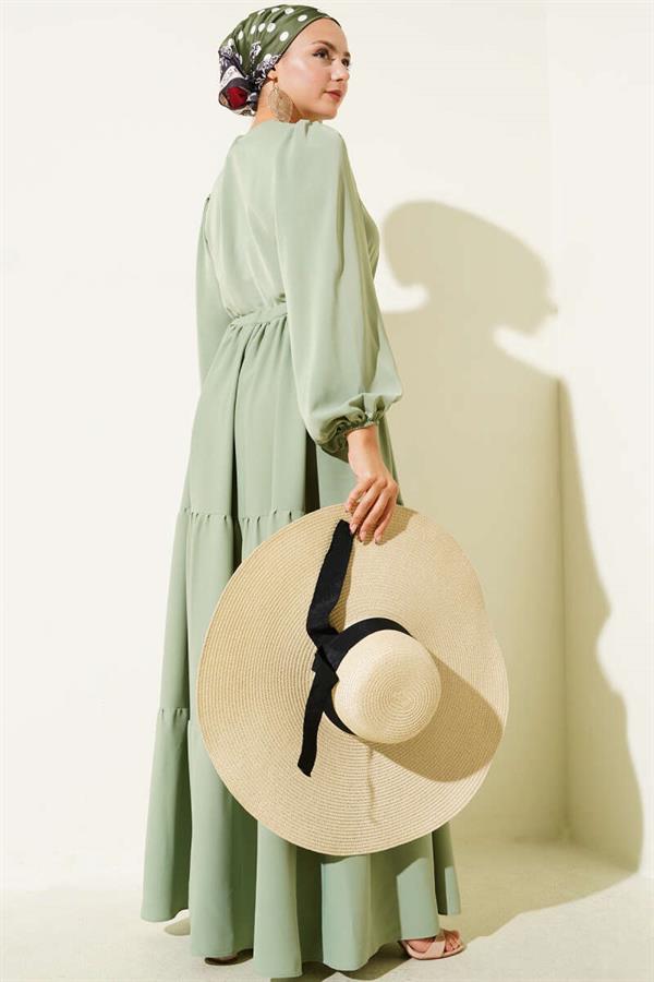 Half Buttoned Waist Tunnel Dress Mint
