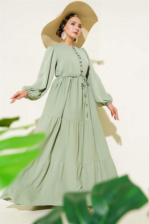 Half Buttoned Waist Tunnel Dress Mint