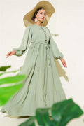 Half Buttoned Waist Tunnel Dress Mint