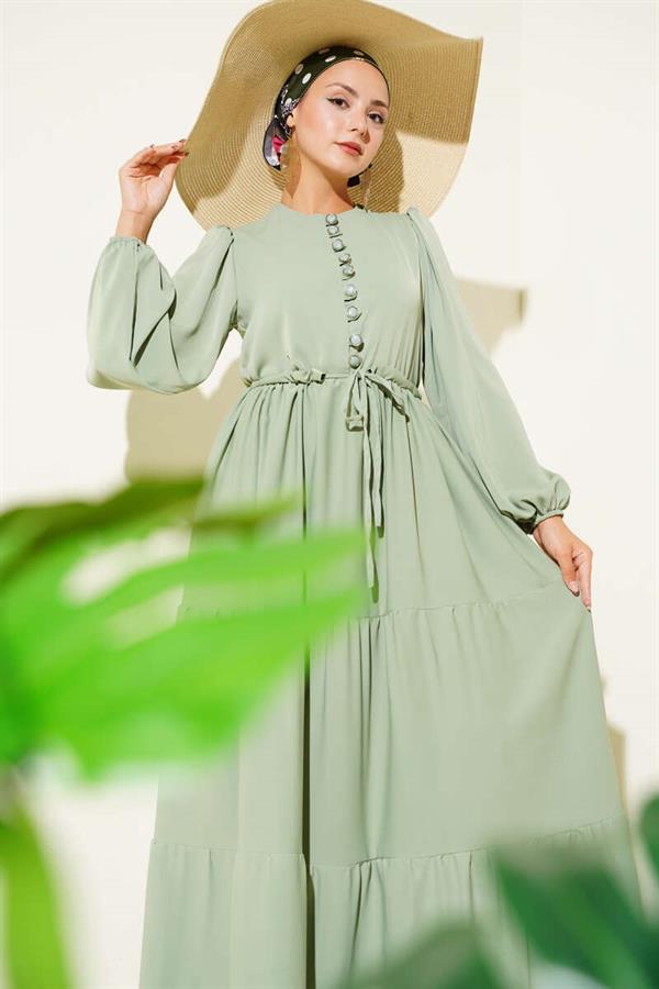 Half Buttoned Waist Tunnel Dress Mint