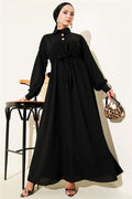 Half Buttoned Waist Tunnel Dress Black