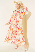Half-Button Elasticated Ankle Dress, Fuchsia