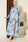 Half-Button Elasticated Ankle Dress Blue