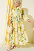 Half-Button Elasticated Ankle Dress Green