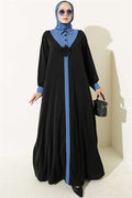 Half-Button Dress with Floral Detail, Blue