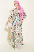 Half-Button Floral Linen Dress, Fuchsia