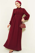 Half-Button Lace Detail Dress Burgundy