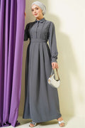 Half-Button Lace Detail Dress Grey