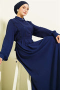 Half-Button Lace Detail Dress Navy Blue