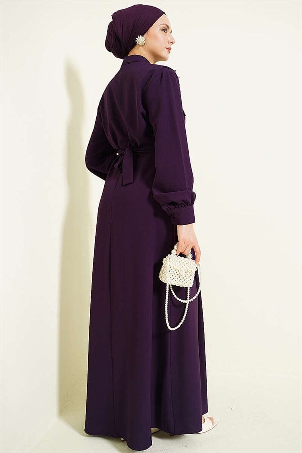Half-Button Lace Detail Dress Purple