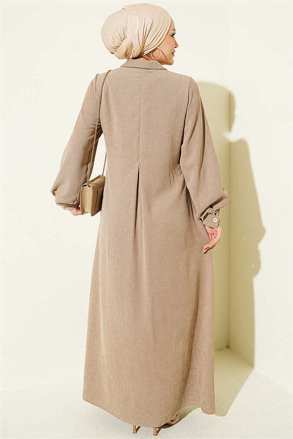 Half-Button Lace Velvet Dress Beige