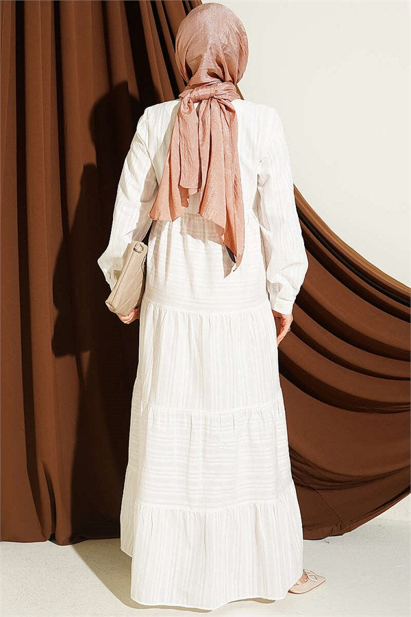 Half-Button Lace Layered Dress White