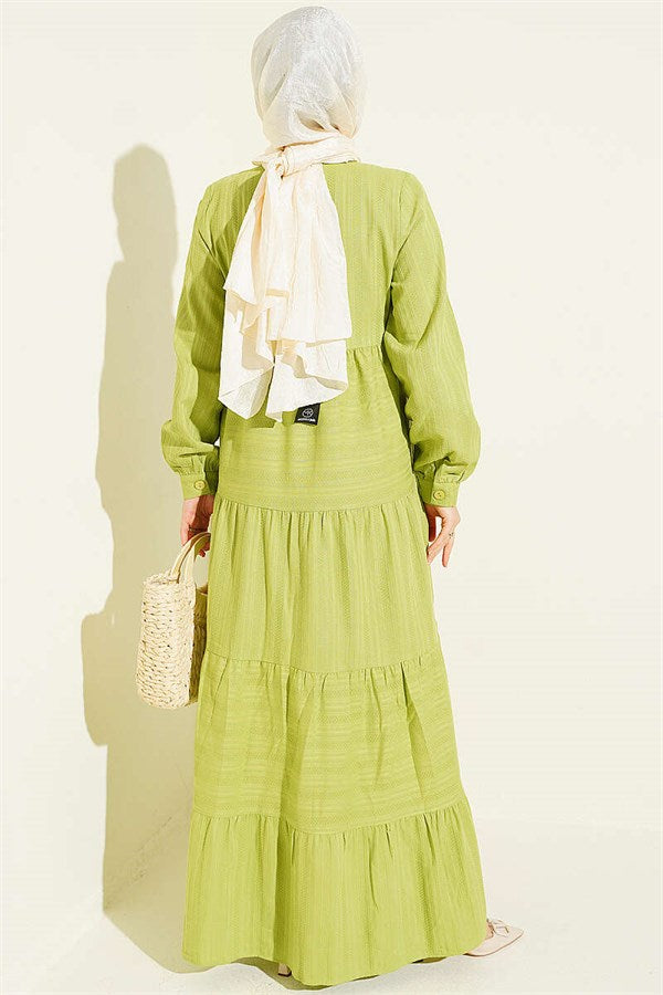 Half-Button Lace Layered Dress Pistachio Green