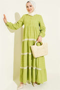 Half-Button Lace Layered Dress Pistachio Green