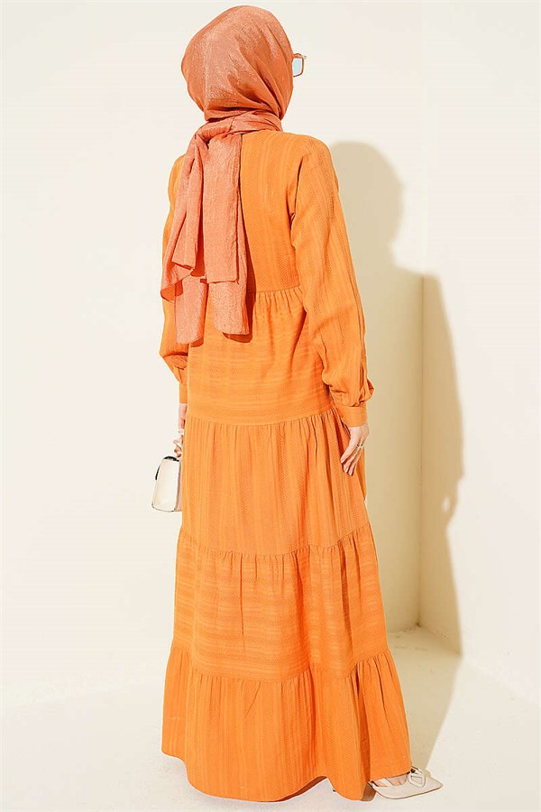 Half-Button Lace Layered Dress Orange