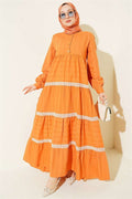 Half-Button Lace Layered Dress Orange