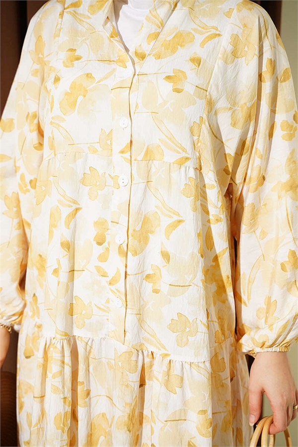 Half-Buttoned Marbled Patterned Dress Yellow