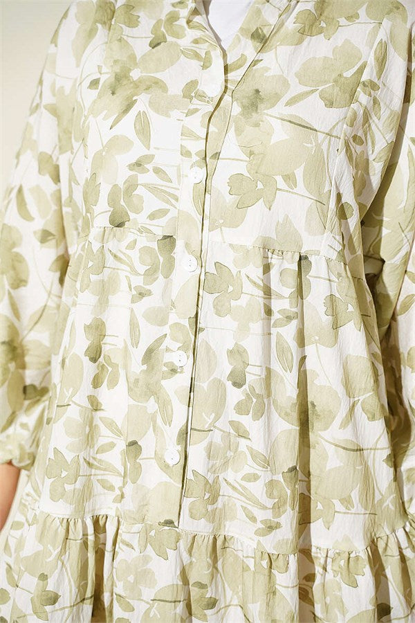 Half-Buttoned Marbled Patterned Dress Green