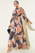Half Button Brush Pattern Dress Dusty Rose