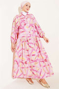 Half-Button Brush Pattern Dress Pink
