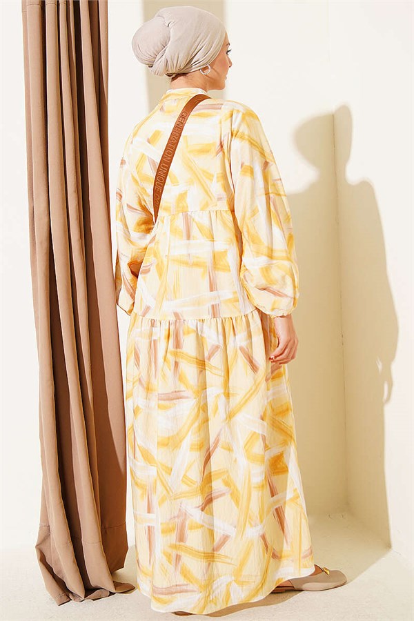 Half-Button Brush Pattern Dress Yellow