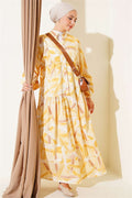 Half-Button Brush Pattern Dress Yellow