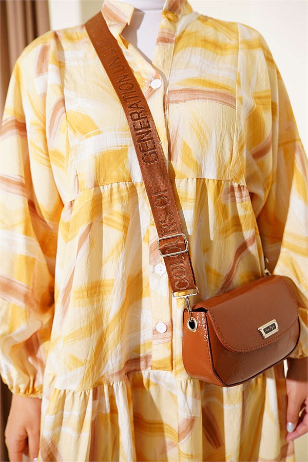 Half-Button Brush Pattern Dress Yellow