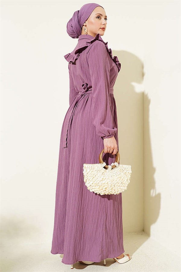 Half-Button Ruffled Crinkle Dress Lilac
