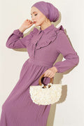 Half-Button Ruffled Crinkle Dress Lilac
