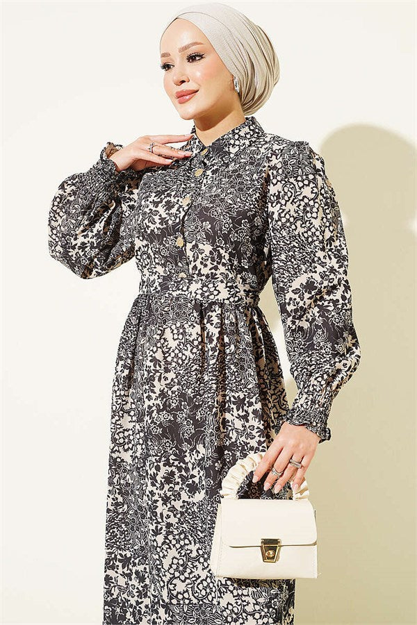 Half-Buttoned Gipel Dress Black