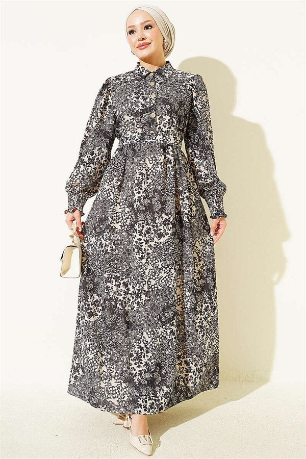 Half-Buttoned Gipel Dress Black